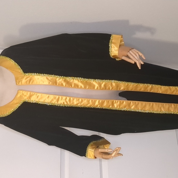 Vintage Serengeti Black Velvet Maxi Robe Kaftan Gold Satin Trim SZ. S Oversized - Picture 10 of 15